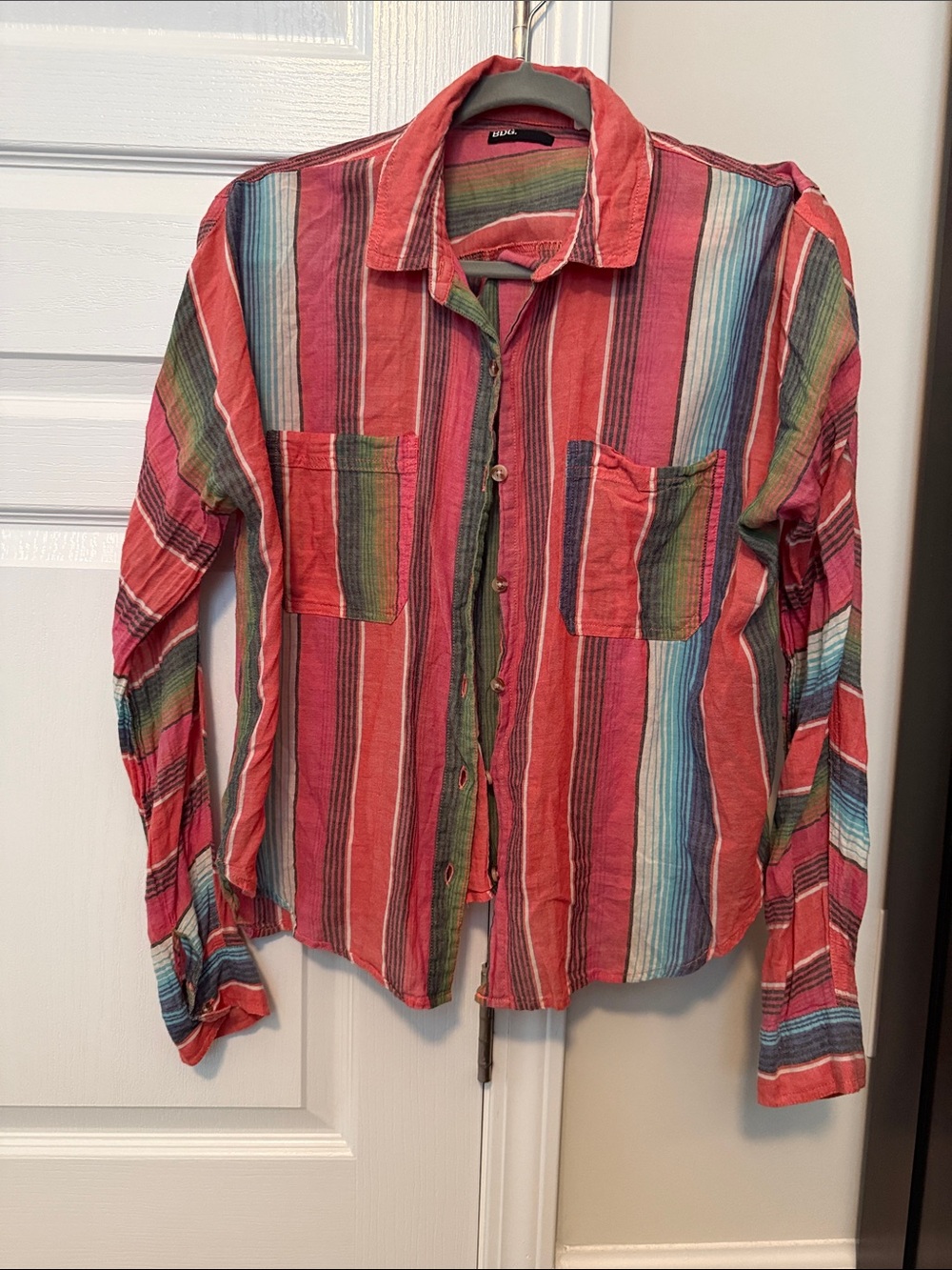 Striped Button-Down Shirt in Red and Multicolor